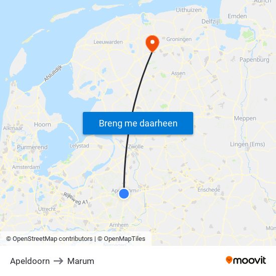 Apeldoorn to Marum map
