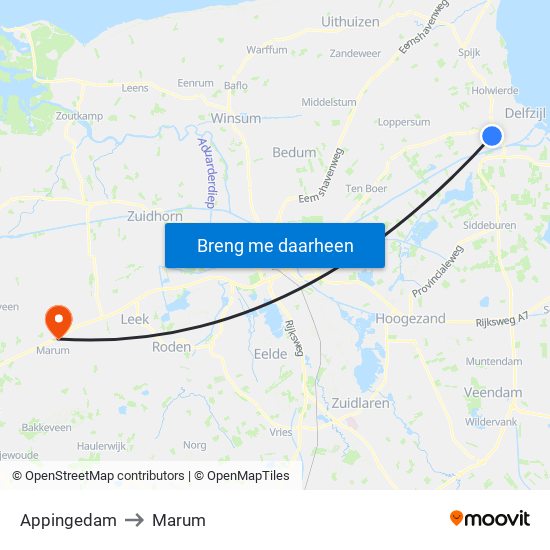 Appingedam to Marum map