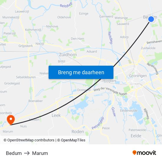 Bedum to Marum map