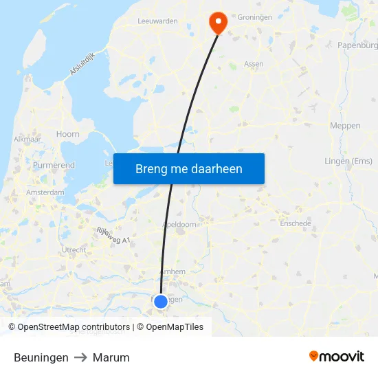Beuningen to Marum map