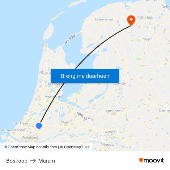 Boskoop to Marum map