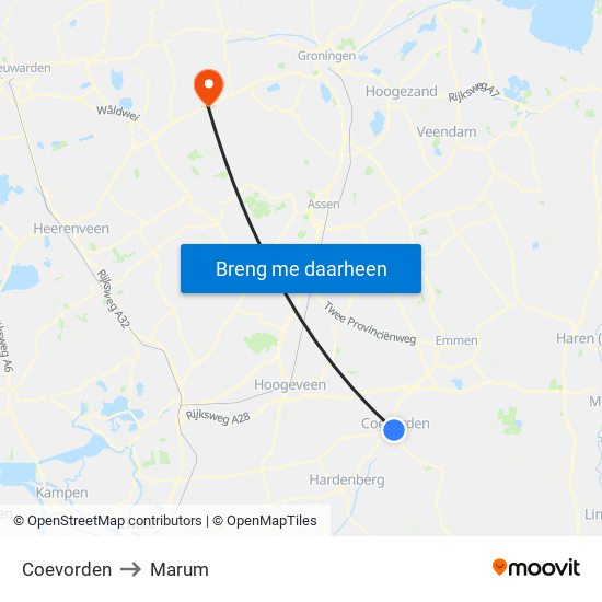 Coevorden to Marum map