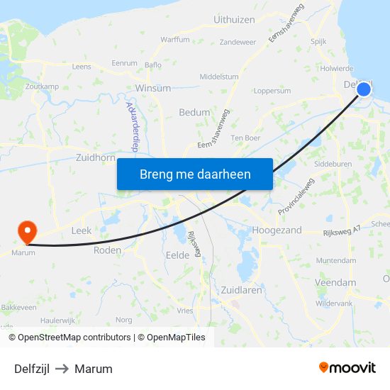 Delfzijl to Marum map