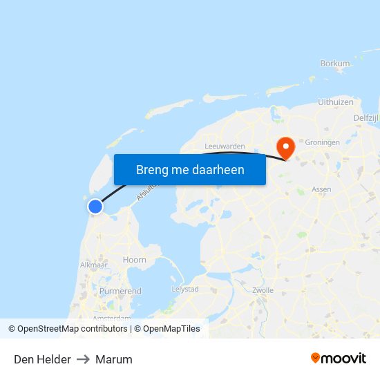 Den Helder to Marum map