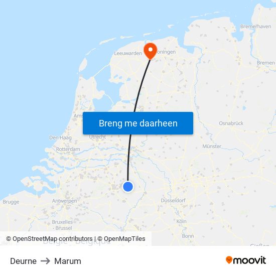 Deurne to Marum map