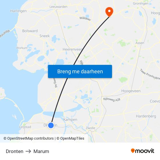 Dronten to Marum map