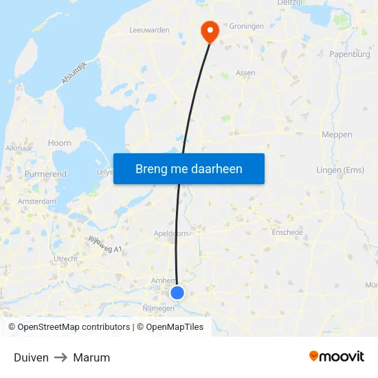 Duiven to Marum map