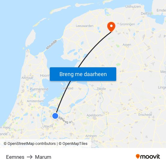 Eemnes to Marum map