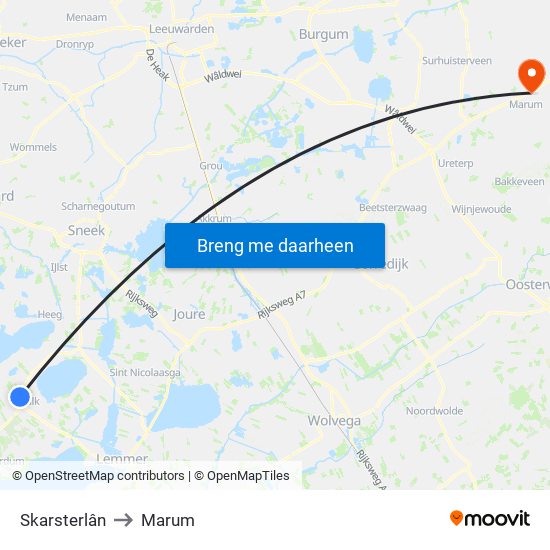 Skarsterlân to Marum map