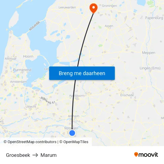 Groesbeek to Marum map
