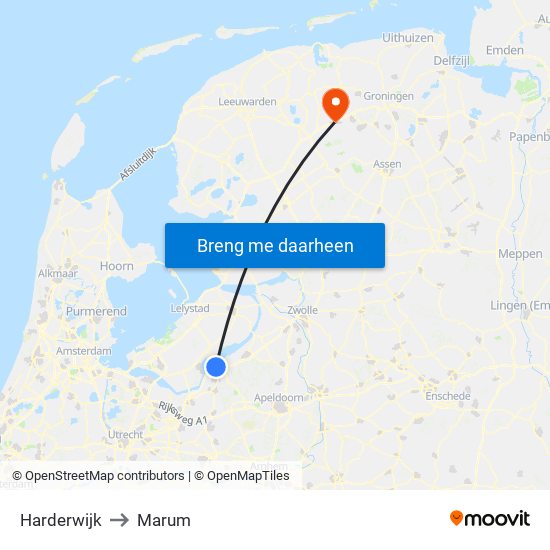 Harderwijk to Marum map