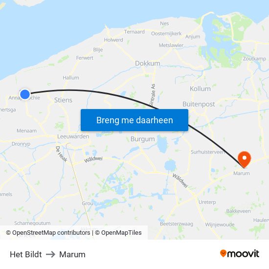 Het Bildt to Marum map