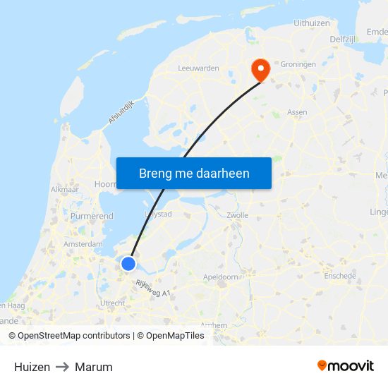 Huizen to Marum map