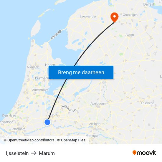 Ijsselstein to Marum map