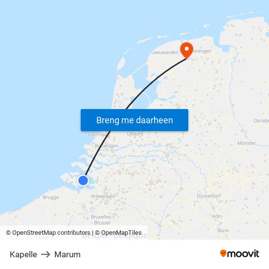 Kapelle to Marum map