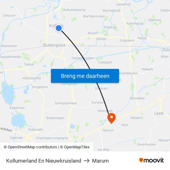 Kollumerland En Nieuwkruisland to Marum map