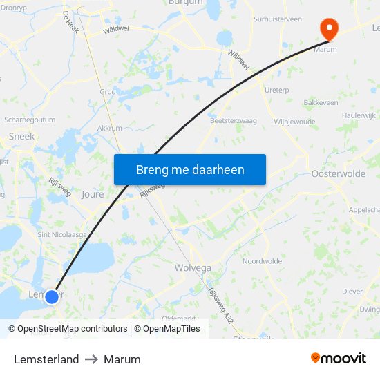 Lemsterland to Marum map