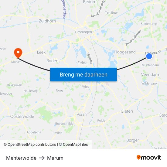 Menterwolde to Marum map