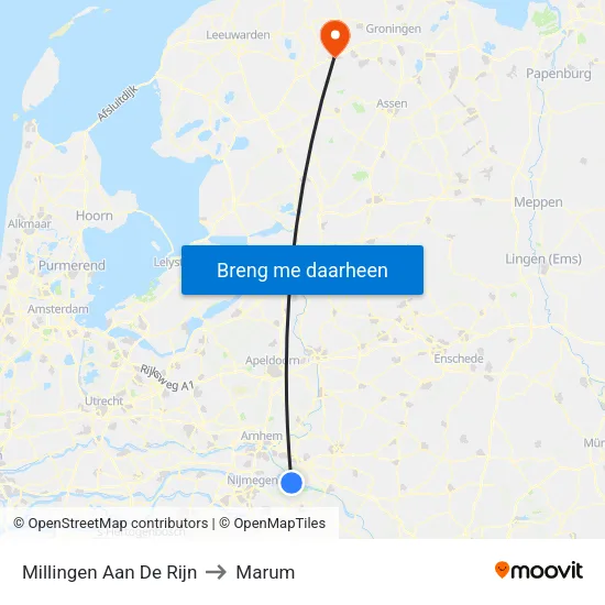 Millingen Aan De Rijn to Marum map