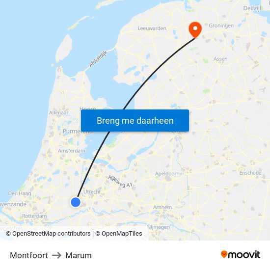 Montfoort to Marum map