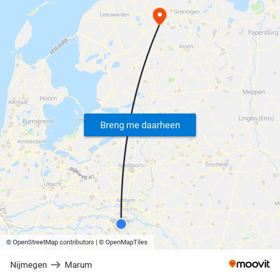 Nijmegen to Marum map