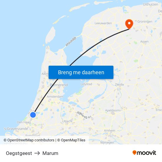 Oegstgeest to Marum map