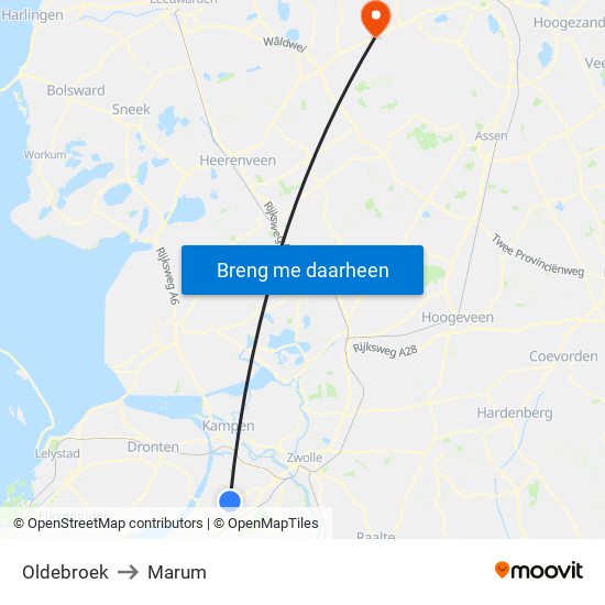 Oldebroek to Marum map