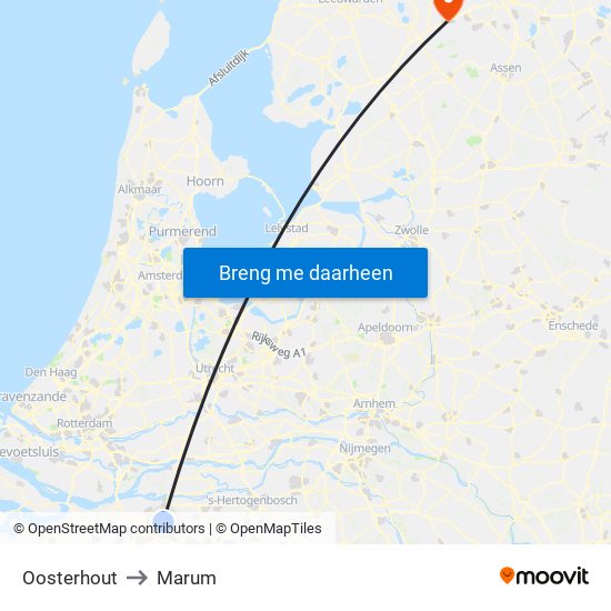 Oosterhout to Marum map