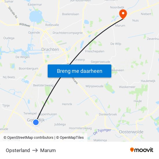 Opsterland to Marum map