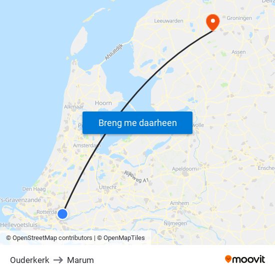 Ouderkerk to Marum map