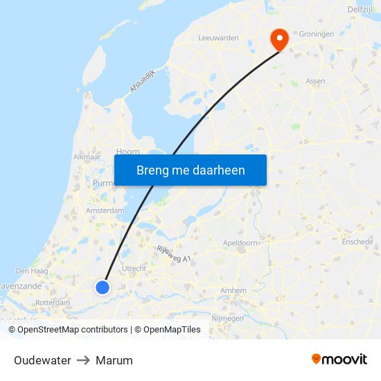 Oudewater to Marum map