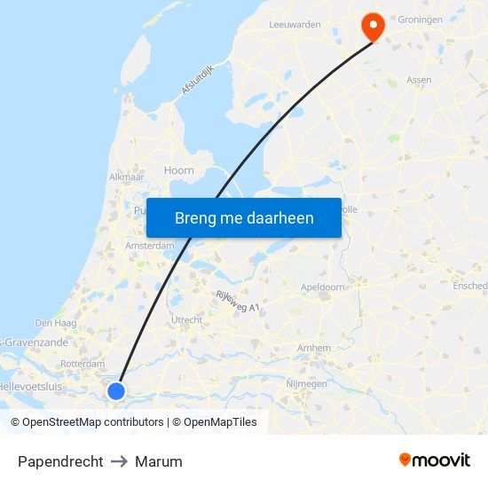 Papendrecht to Marum map