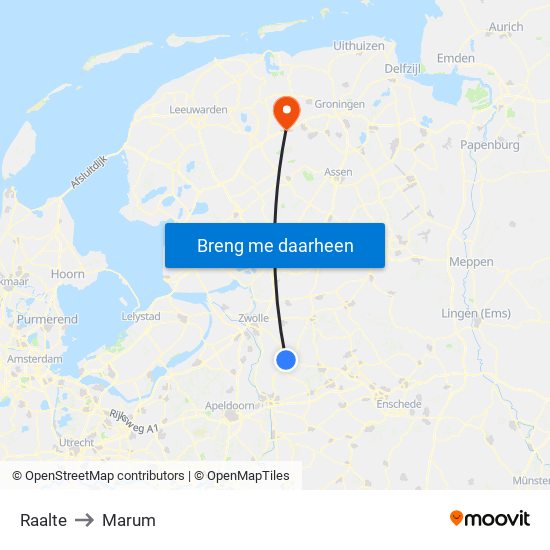 Raalte to Marum map