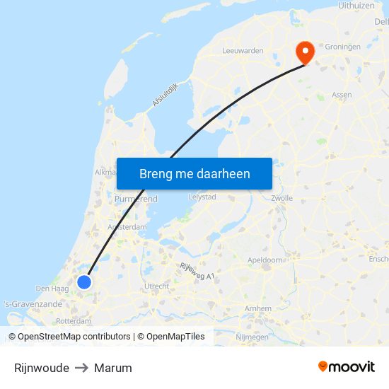Rijnwoude to Marum map