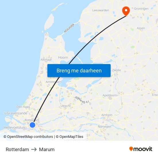 Rotterdam to Marum map