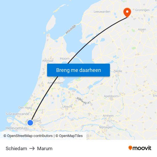 Schiedam to Marum map