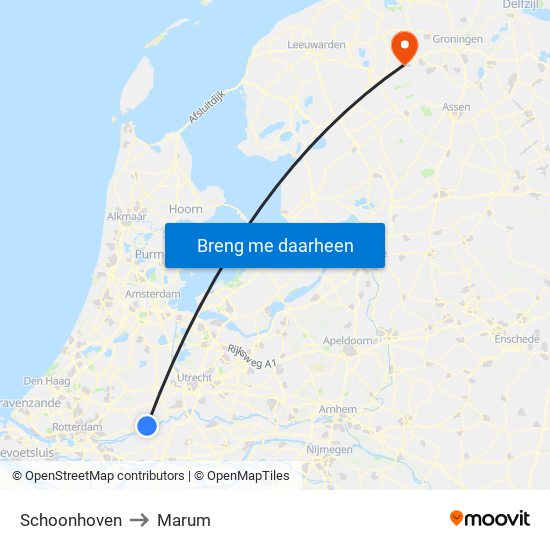 Schoonhoven to Marum map