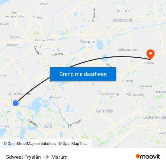 Sdwest Fryslân to Marum map