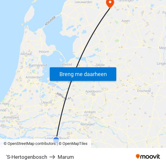 'S-Hertogenbosch to Marum map