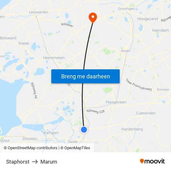 Staphorst to Marum map