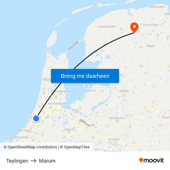 Teylingen to Marum map