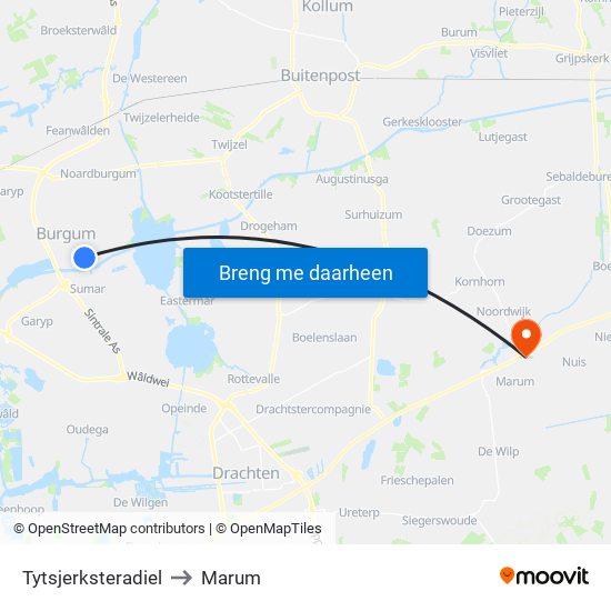 Tytsjerksteradiel to Marum map