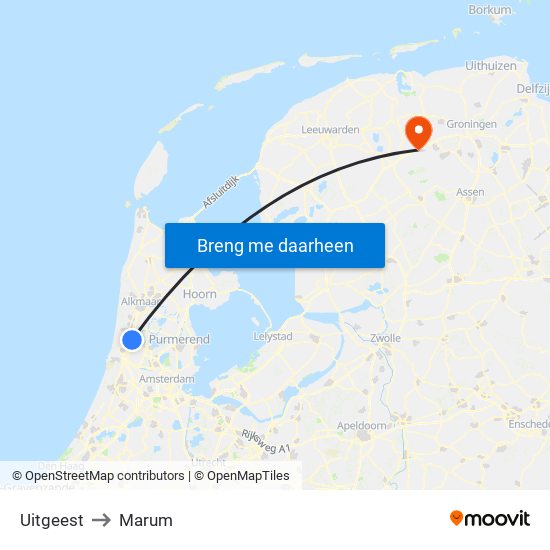 Uitgeest to Marum map