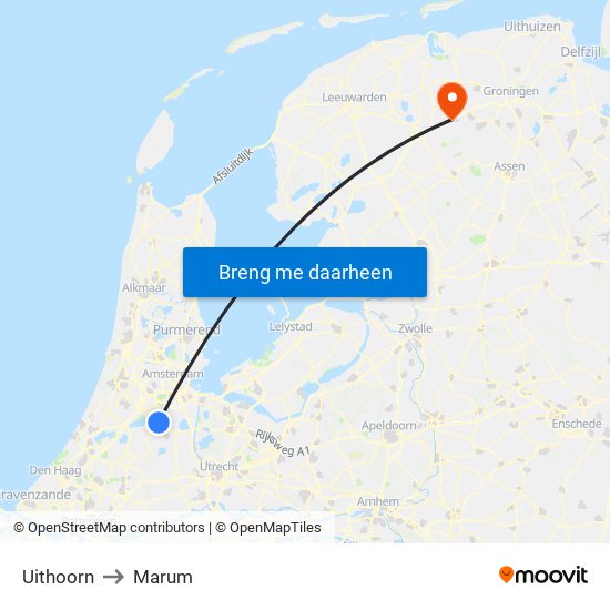 Uithoorn to Marum map