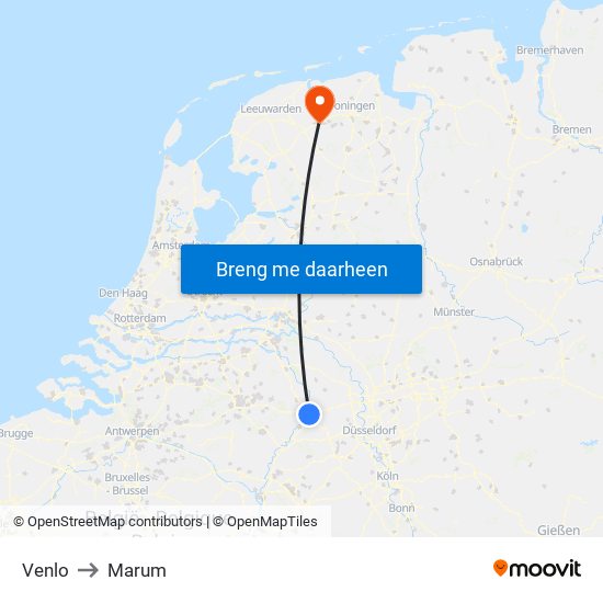 Venlo to Marum map