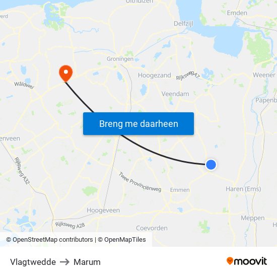 Vlagtwedde to Marum map