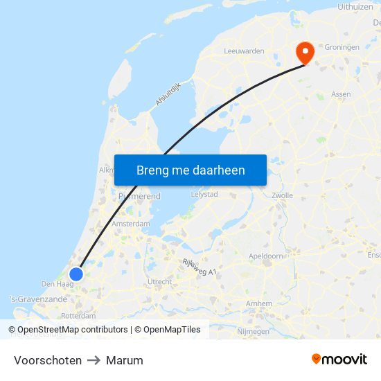 Voorschoten to Marum map