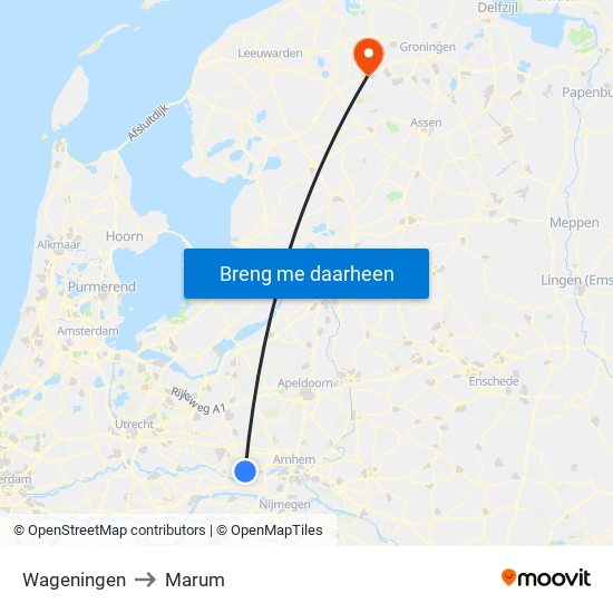 Wageningen to Marum map