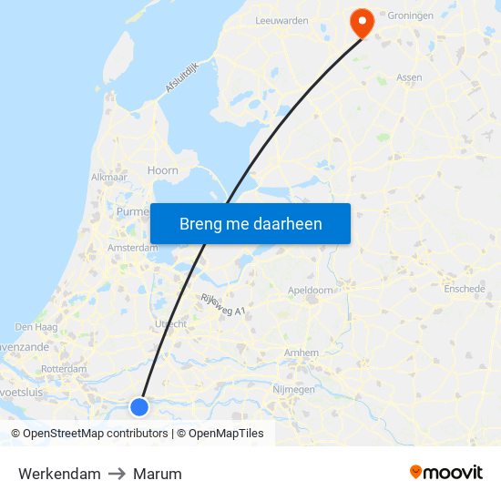 Werkendam to Marum map