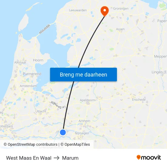 West Maas En Waal to Marum map
